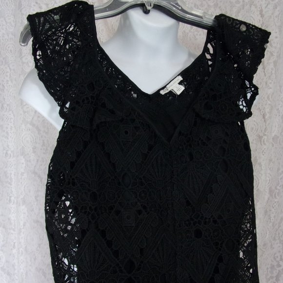 Black Lace Pop Over Top Blouse Ruched Front Size L NWT - Picture 7 of 8